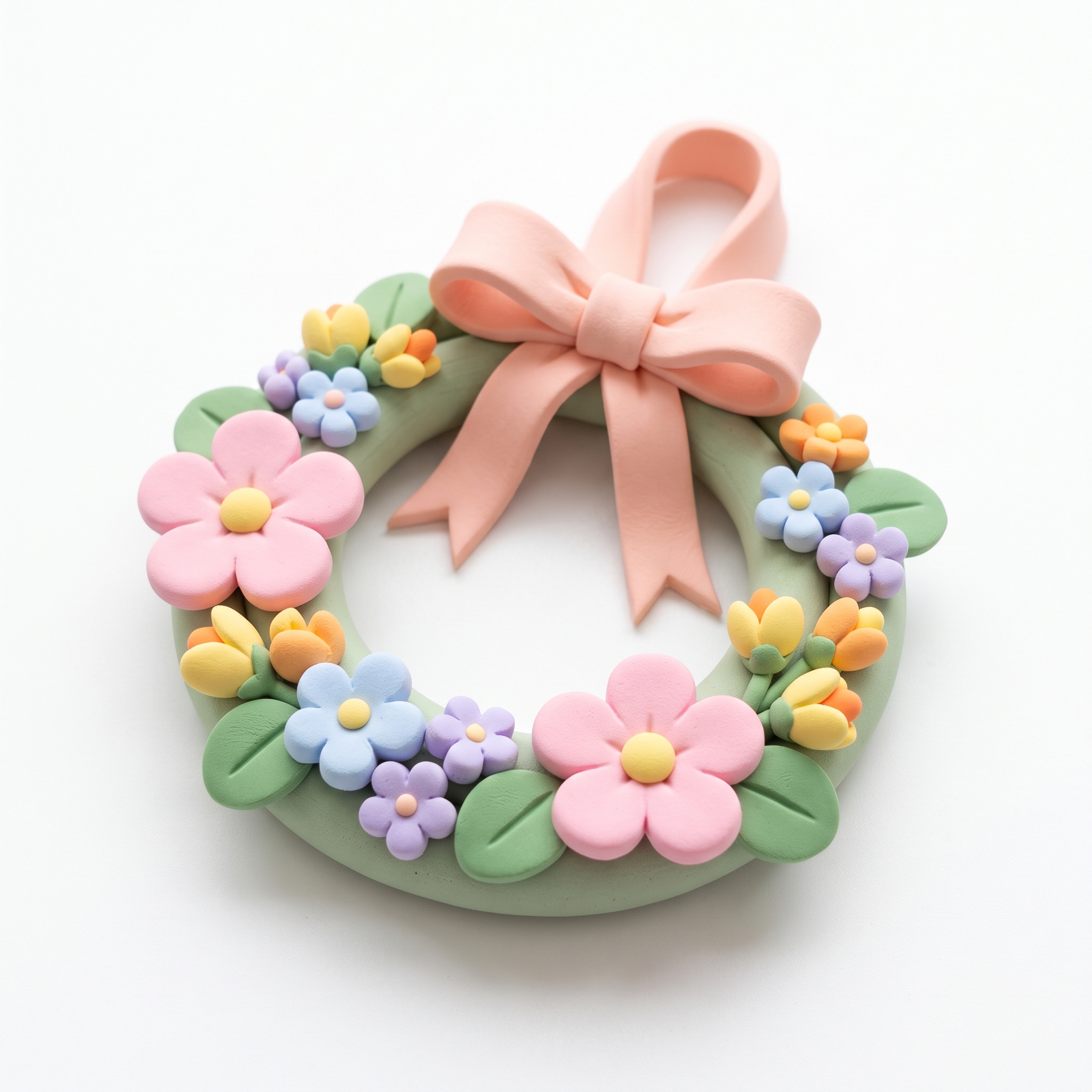 Simple clay floral wreath ornament